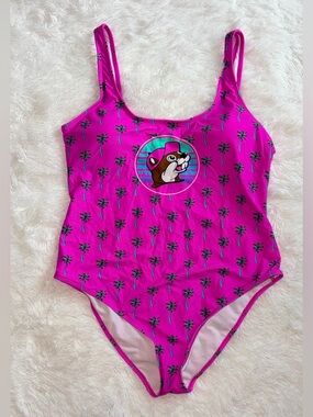 Buc-ee’s Pink Palm Tree One-Piece Swimsuit - Rare Retro Style